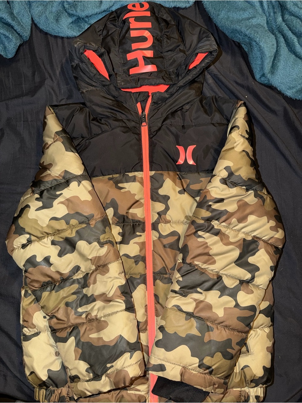 Hurley Black & Camo Kids' Puffer Jacket with Hood